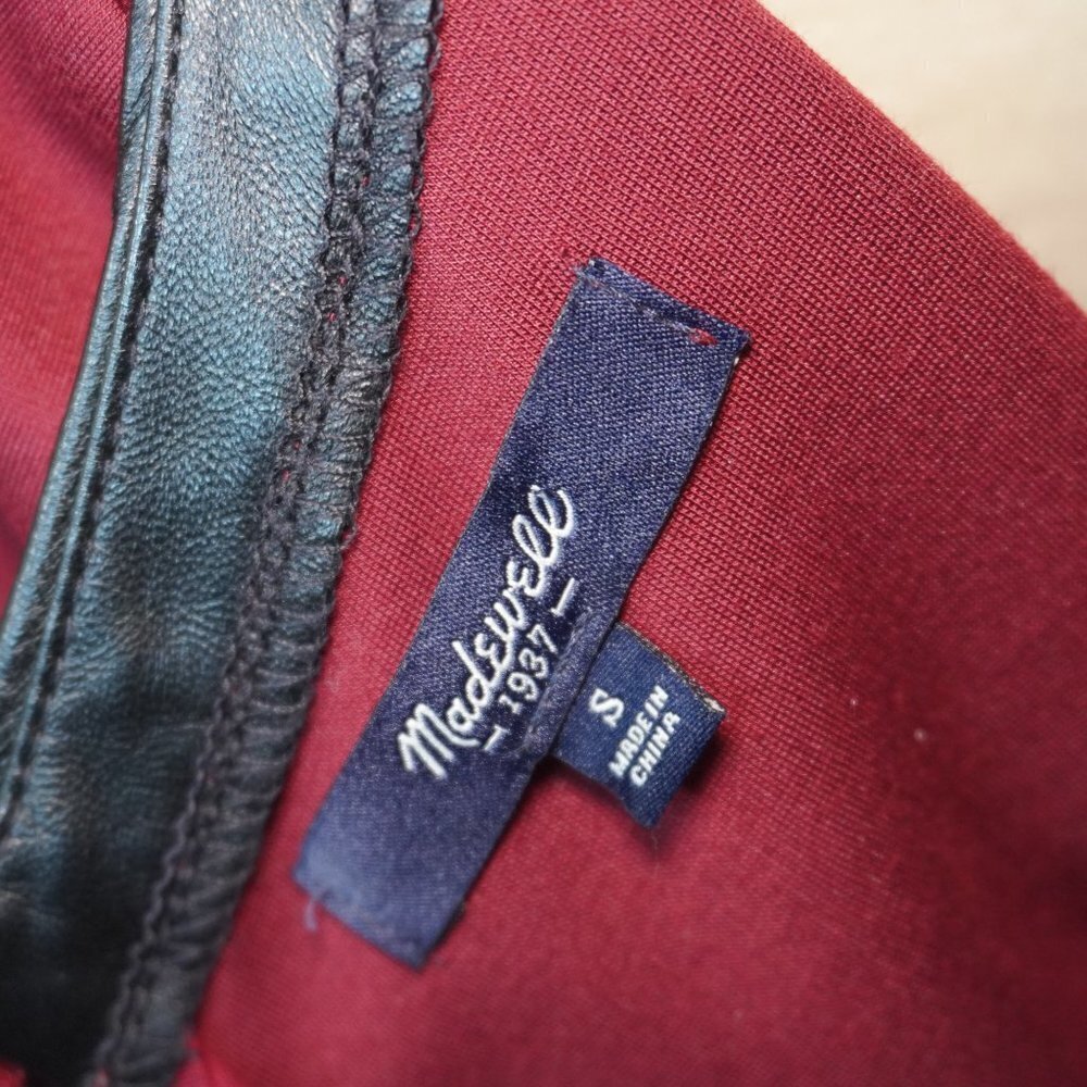 Madewell Womens Dark Red Short Sleeve Skater Dress With Leather Size Small - Picture 7 of 8